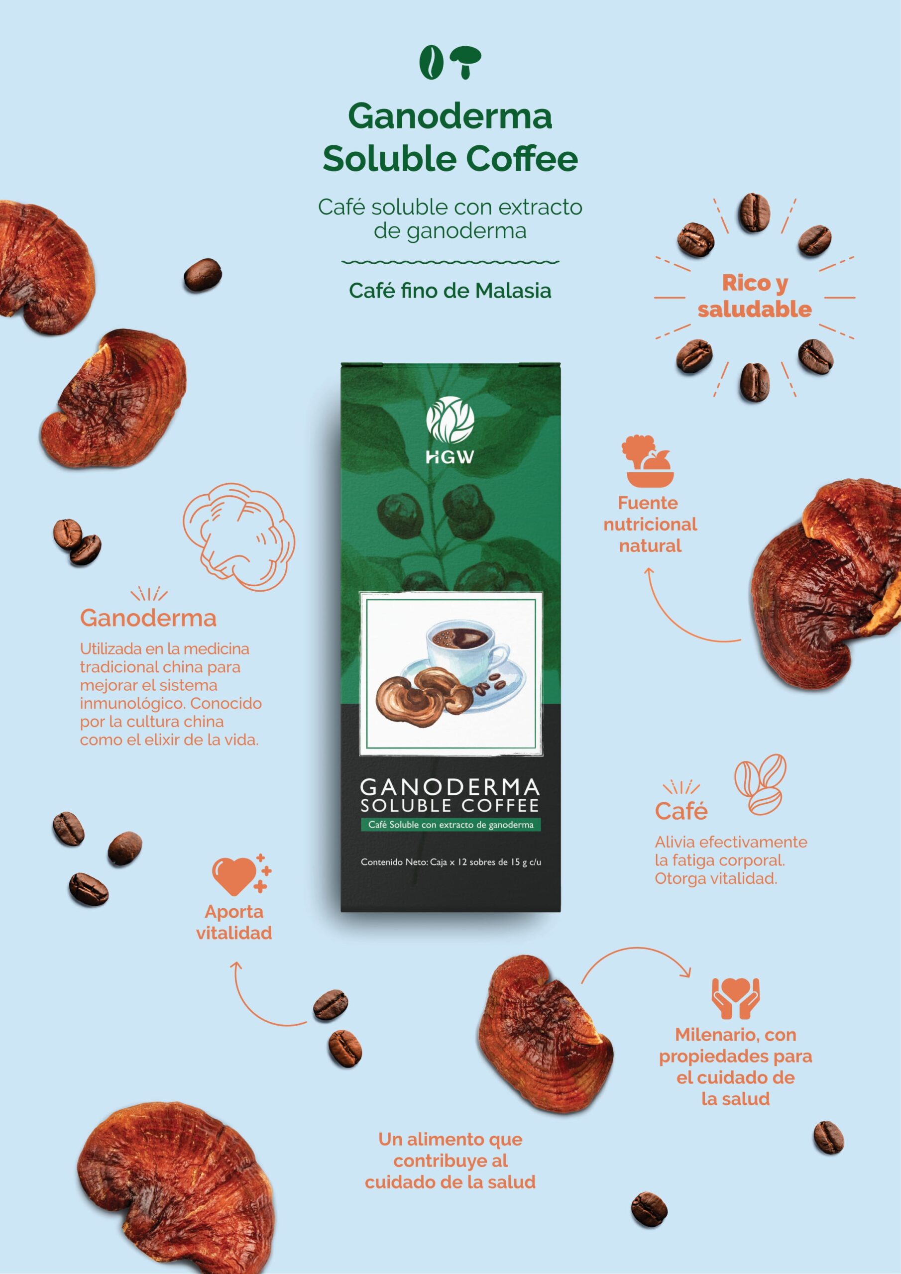 CAFFEE GANODERMA - Ganoderma soluble coffee - Café con Ganoderma