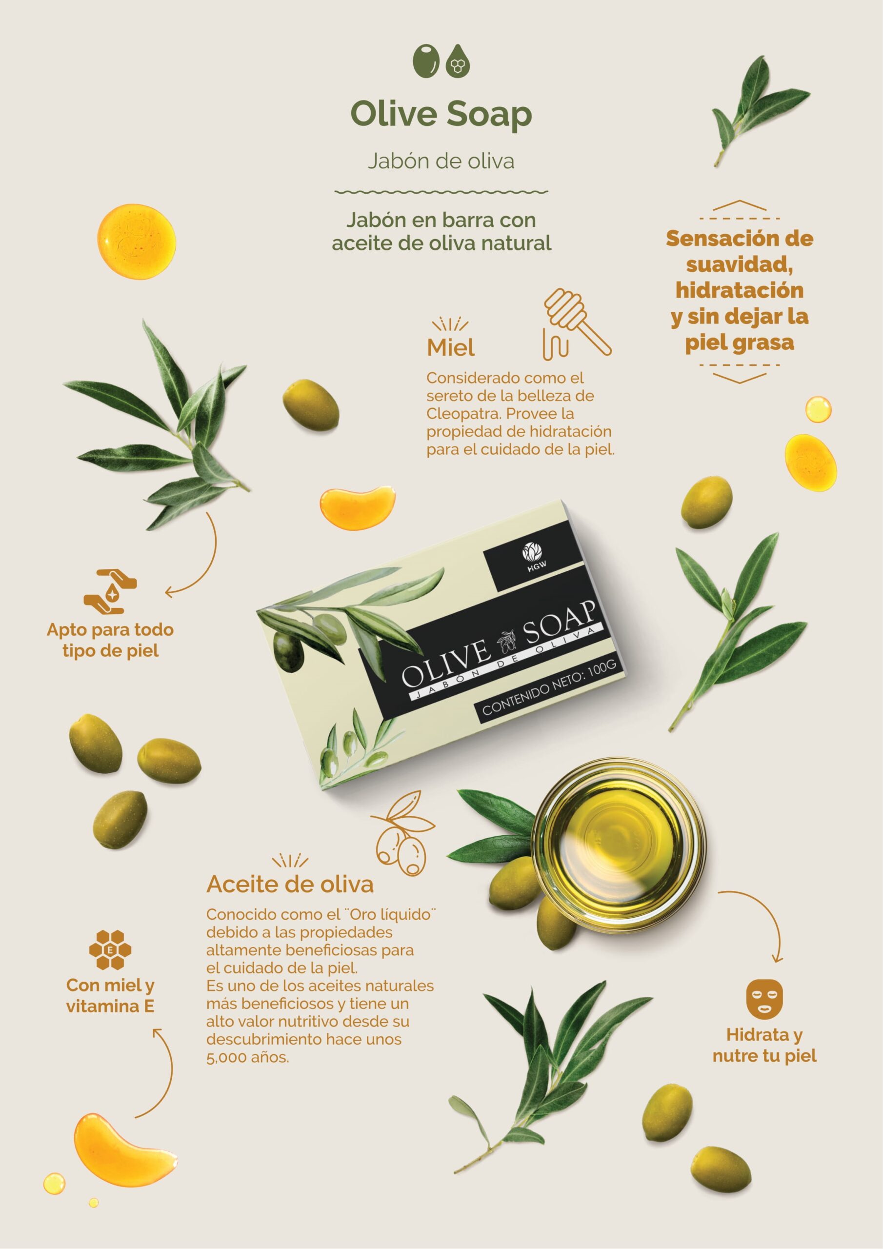 JABON DE OLIVA - Olive Soap HGW - Jabón de oliva y miel de abeja HGW