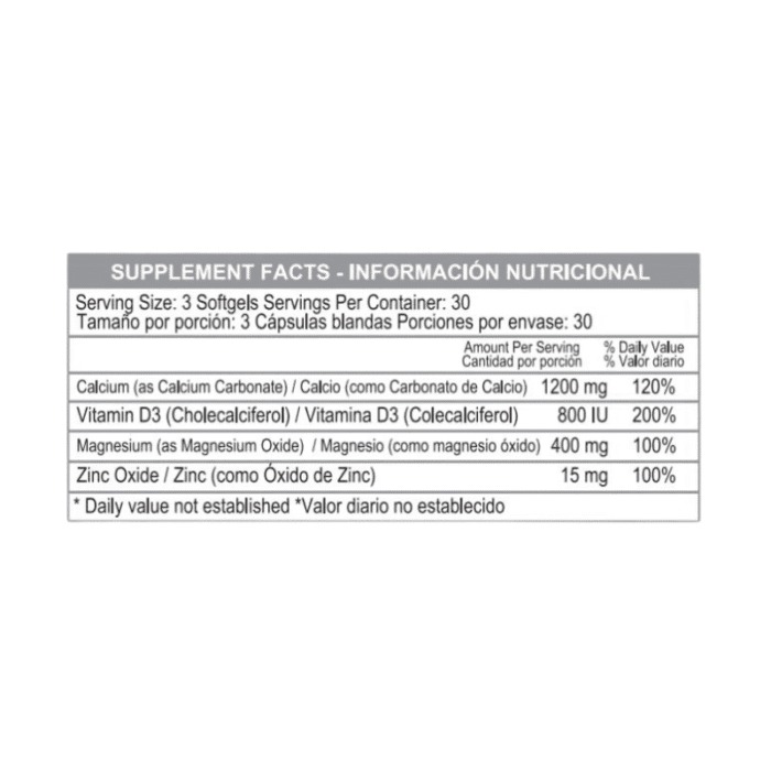 Calcio Magnesio Zinc con Vitamina D3 – 90 Cápsulas - Imagen 2