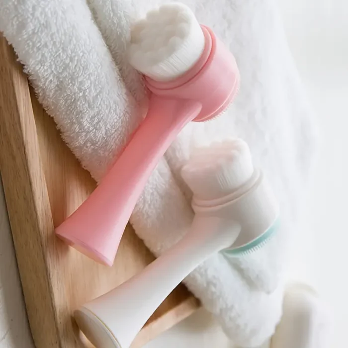 cepillo facial de silicona, cepillo de limpieza facial, cepillo exfoliante rostro, cepillo masajeador facial, cepillo doble cara facial, limpieza