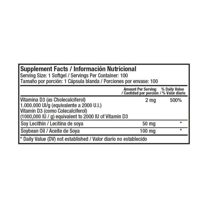 VITAMINA D3 2.000 IU - SUPLEMENTO NUTRICIONAL PARA EL BIENESTAR en Colombia - Vista posterior