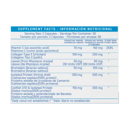 CÁPSULAS DE COLÁGENO TIPO II - SALUD ARTICULAR - 60 CÁPSULAS en Colombia - Vista lateral