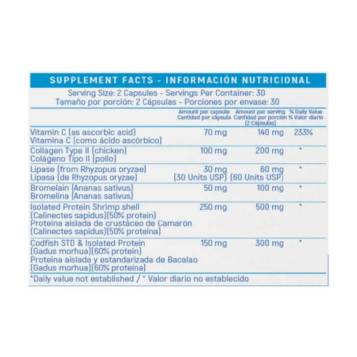 CÁPSULAS DE COLÁGENO TIPO II - SALUD ARTICULAR - 60 CÁPSULAS en Colombia - Vista lateral