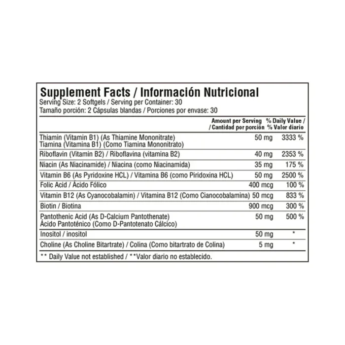 COMPLEJO B COMPLETO - 60 CÁPSULAS BLANDAS - SUPLEMENTO NUTRICIONAL en Colombia - Vista posterior