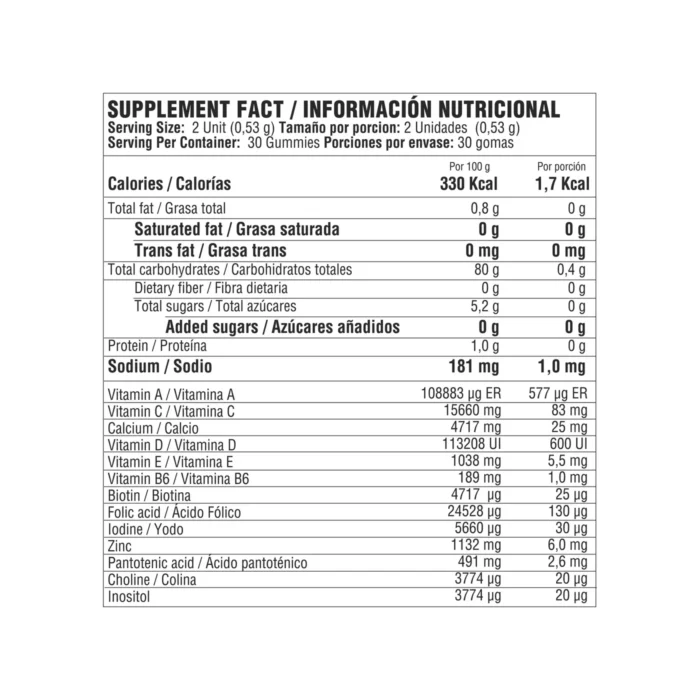 B-COMPLEX 60 GOMITAS SABOR NARANJA en Colombia - Etiqueta de ingredientes