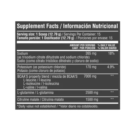 AMINOÁCIDOS BCAA EN POLVO - 192G (15 PORCIONES) - SABOR FRUIT PUNCH en Colombia - Vista lateral