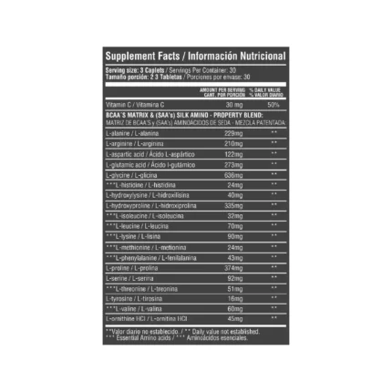 BCAA'S MATRIX - AMINOÁCIDOS ESENCIALES PARA EL RENDIMIENTO DEPORTIVO - 90 TABLETAS en Colombia - Vista lateral
