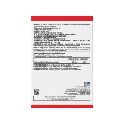 BIOTINA 900MCG - SUPLEMENTO PARA EL BIENESTAR CAPILAR - 30 SOFTGELS en Colombia - Vista lateral