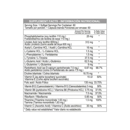 CÁPSULAS BRAINY PARA SALUD COGNITIVA - 60 SOFTGELS en Colombia - Vista lateral
