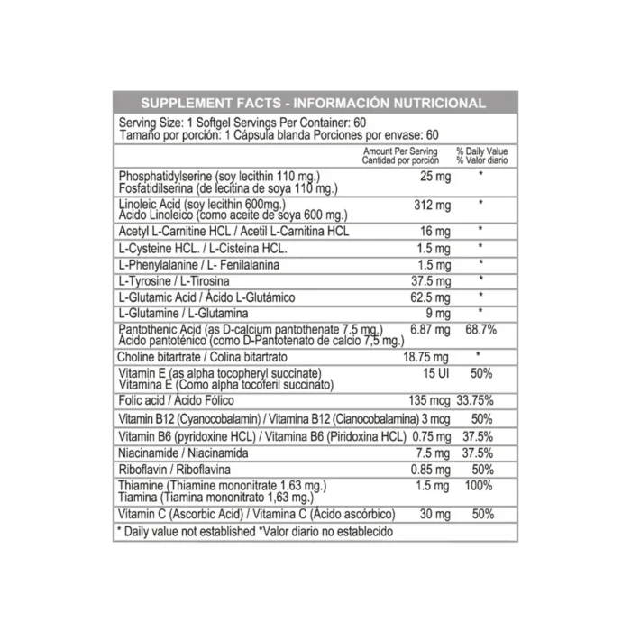 CÁPSULAS BRAINY PARA SALUD COGNITIVA - 60 SOFTGELS en Colombia - Vista lateral