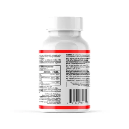 CALCIUM, MAGNESIUM, ZINC Y VITAMINA D3 - 90 CÁPSULAS BLANDAS - SUPLEMENTO DE MINERALES en Colombia - Vista lateral