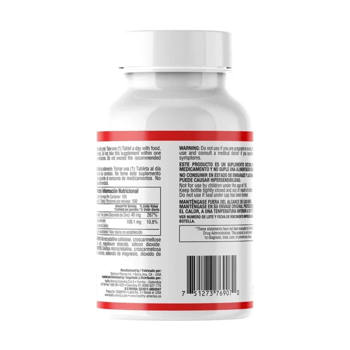 ZINC QUELADO 40 MG 100 TABLETAS en Colombia - Vista lateral