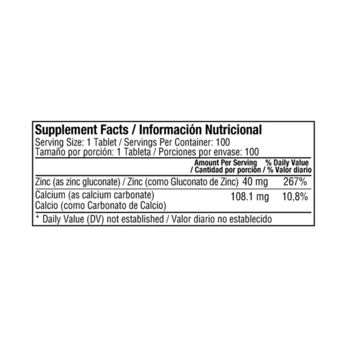 ZINC QUELADO 40 MG 100 TABLETAS en Colombia - Vista posterior