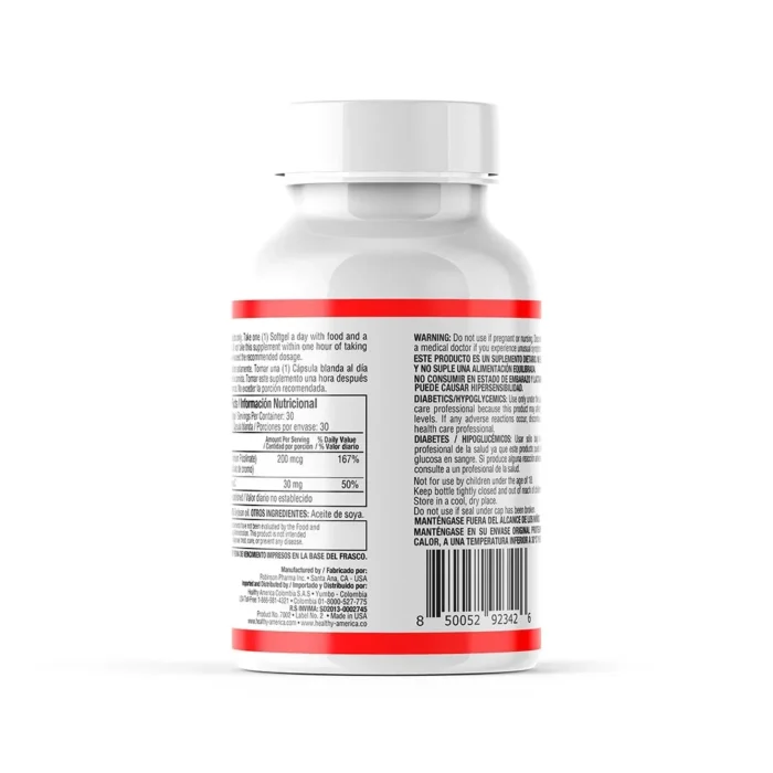 PICOLINATO DE CROMO 200MCG - SUPLEMENTO DIETARIO PARA EL BIENESTAR METABÓLICO en Colombia - Vista lateral