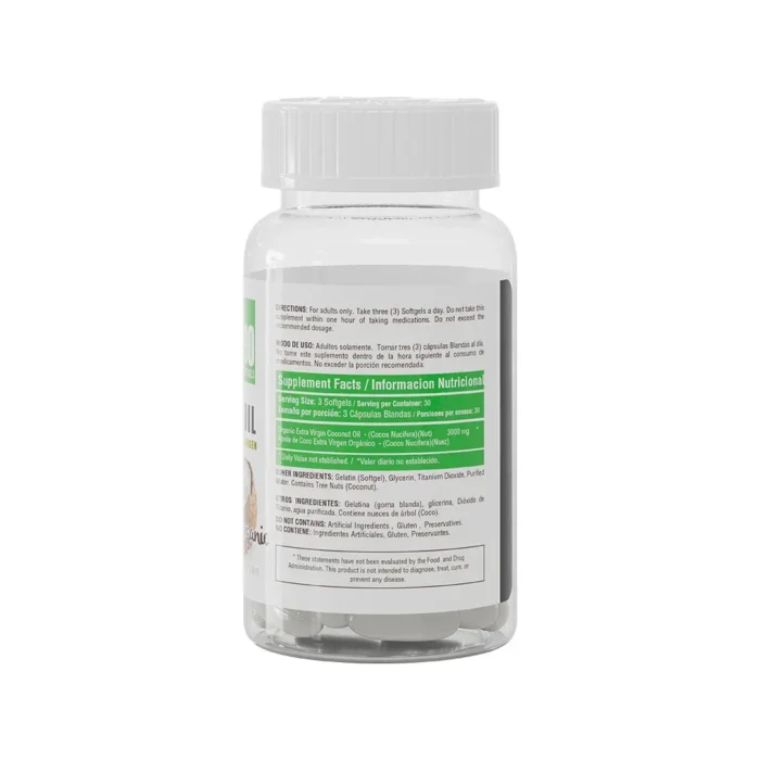 ACEITE DE COCO 3000MG - 90 CÁPSULAS BLANDAS - ENVÍO A TODA COLOMBIA en Colombia - Vista lateral