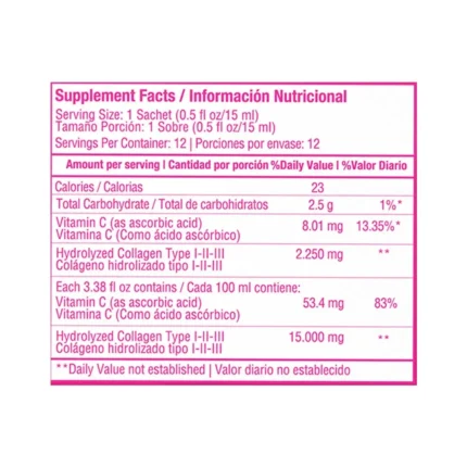 COLLÁGENO HIDROLIZADO CON VITAMINA C - SUPLEMENTO NUTRICIONAL 15.000MG - 12 SACHETS en Colombia - Vista lateral