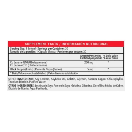 COENZIMA Q10 200 MG PLUS BIOPERINE - 30 CÁPSULAS BLANDAS en Colombia - Vista lateral