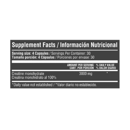 CREATINA MONOHIDRATADA 120 CÁPSULAS - SUPLEMENTO NUTRICIONAL PARA EL DEPORTE en Colombia - Vista lateral