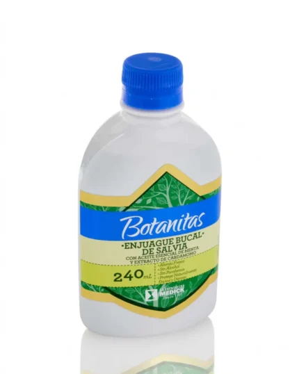 ENJUAGUE BUCAL DE SALVIA CON ACEITE ESENCIAL DE MENTA Y EXTRACTO DE CARDAMOMO X 240 ML en Colombia - Vista lateral