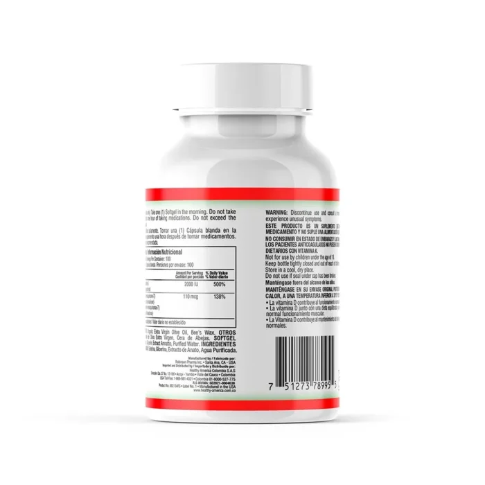 DUOVIT 100 SOFTGELS - SUPLEMENTO DE VITAMINAS D3 Y K2 en Colombia - Vista lateral