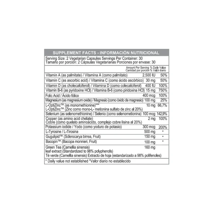 SUPLEMENTO DIETARIO DYROID - 60 CÁPSULAS VEGETARIANAS PARA EL BIENESTAR METABÓLICO en Colombia - Vista posterior