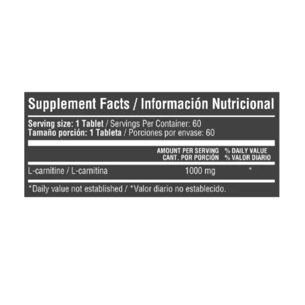 L-CARNITINA 1000MG - SUPLEMENTO PARA EL RENDIMIENTO DEPORTIVO en Colombia - Vista lateral