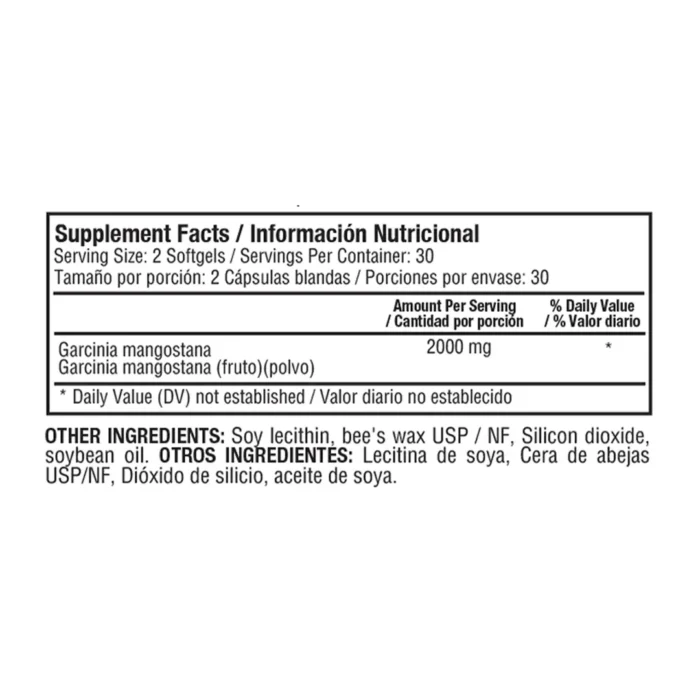 SUPLEMENTO DE GARCINIA CAMBOGIA 2000 MG 60 CÁPSULAS BLANDAS en Colombia - Vista posterior