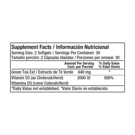 SUPLEMENTO DE EXTRACTO DE TÉ VERDE ESTANDARIZADO 320 MG - 60 CÁPSULAS BLANDAS en Colombia - Vista lateral