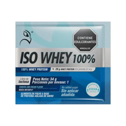 ISO WHEY 100% - PROTEÍNA AISLADA DE SUERO SABOR COOKIES AND CREAM - 12 SACHETS en Colombia - Vista frontal