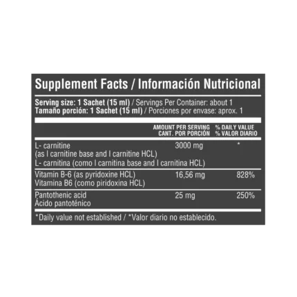 L-CARNITINA LÍQUIDA 3000MG - 12 SACHETS SABOR SANDÍA en Colombia - Vista lateral