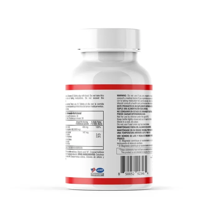 ÓXIDO DE MAGNESIO 400MG - 30 TABLETAS - SUPLEMENTO MINERAL PARA EL BIENESTAR en Colombia - Vista lateral