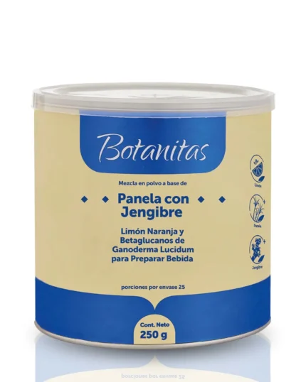 MEZCLA EN POLVO A BASE DE PANELA CON JENGIBRE LIMÓN NARANJA Y BETAGLUCANOS DE GANODERMA LUCIDUM PARA PREPARAR BEBIDA en Colombia - Vista frontal