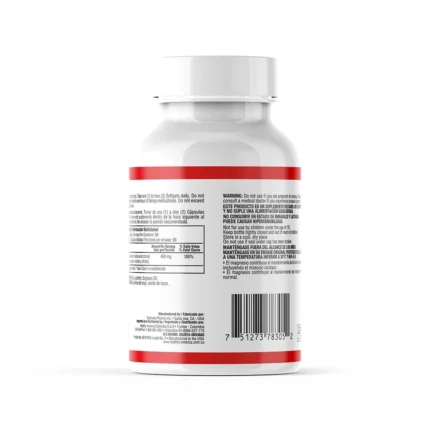 FÓRMULA DE MAGNESIO SUPER 400 MG - 100 CÁPSULAS BLANDAS en Colombia - Vista lateral