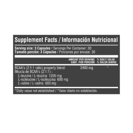 AMINOÁCIDOS ESENCIALES BCAA - 90 CÁPSULAS en Colombia - Vista lateral