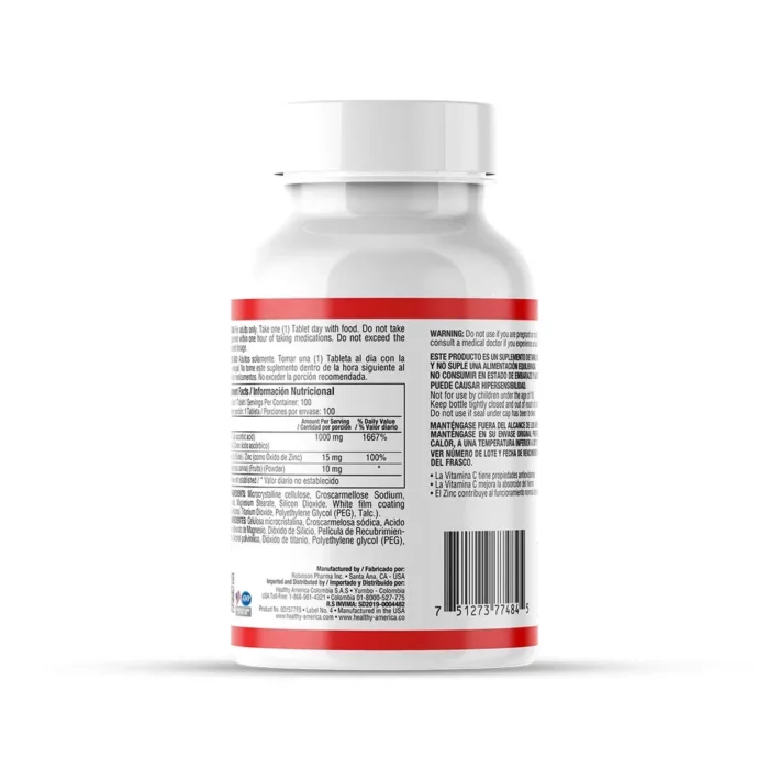 VITA C - VITAMINA C 1.000 PLUS ZINC Y ROSA MOSQUETA - 100 TABLETAS en Colombia - Vista lateral