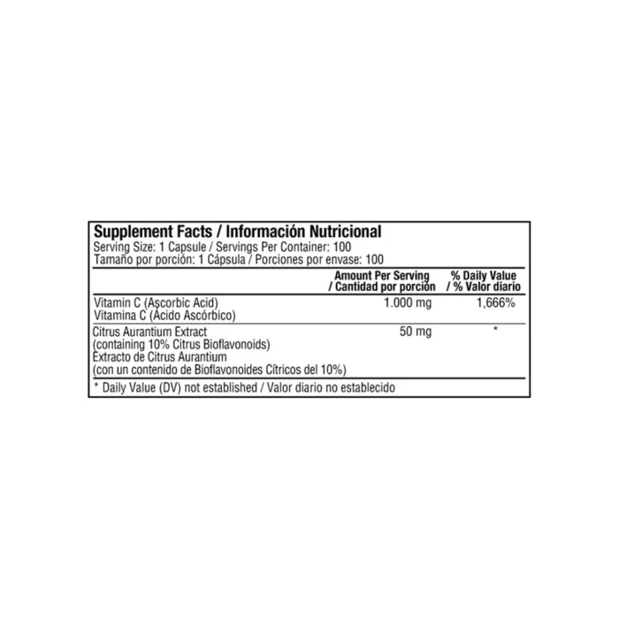 VITAMINA C 1.000 MG CON COMPLEJO DE BIOFLAVONOIDES CÍTRICOS - 100 CÁPSULAS en Colombia - Vista posterior