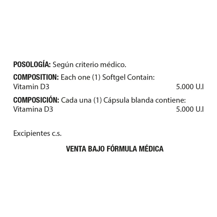 VITAMINA D3 5,000 IU - 100 CÁPSULAS BLANDAS en Colombia - Vista posterior