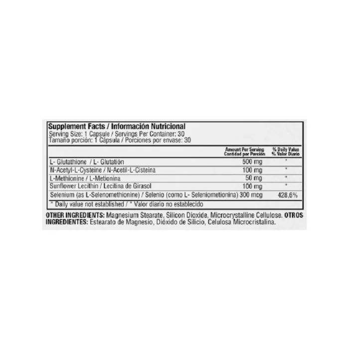 CÁPSULAS DE L-GLUTACIÓN 500 MG - FORTALECE TU SISTEMA INMUNOLÓGICO en Colombia - Vista lateral
